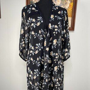Emory Park Swimsuit Coverup Top Women's Medium Black Floral Sheer Beach Casual